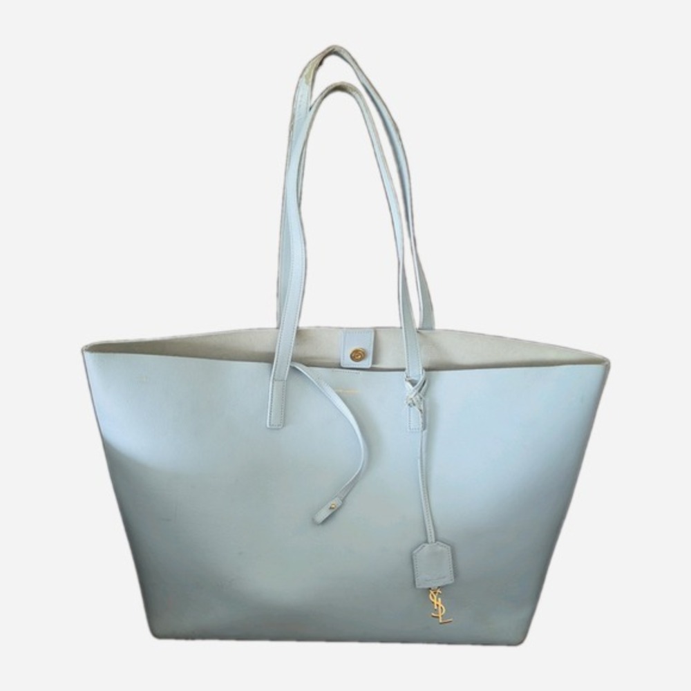 Yves Saint Laurent YSL Sky Blue AS IS Leather Shopping Tote Project!! No Pouch!!